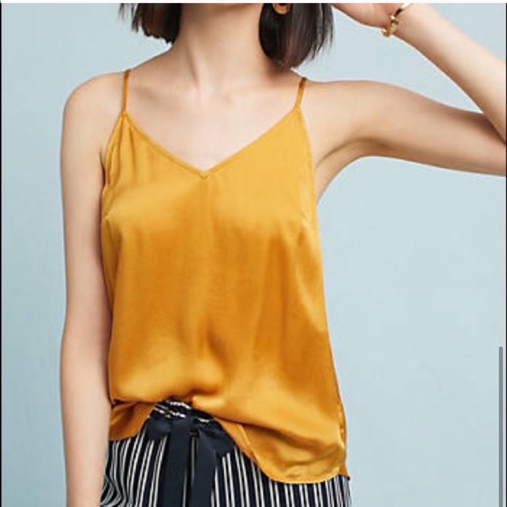 Anthropologie Floreat V-neck Cami Mustard/Burgundy